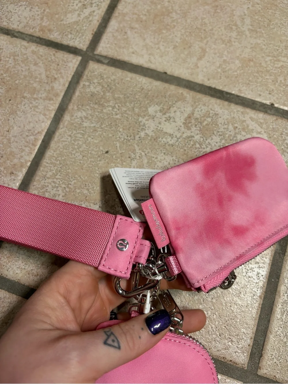 NWT Lululemon Dual Pouch Wristlet (Strawberry Multi/Candy Cloud/Silver)